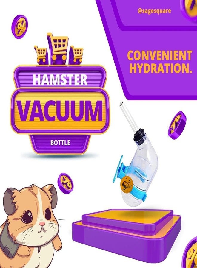 سايج سكوير زجاجة ماء مربعة من سيج سعة 60 مل مانعة للتسرب ومفرغة من الهواء، مناسبة للهامستر/الجرذ القزم/الجرذان/الفئران/خنزير غينيا/النمس/الأرنب (أزرق) - Image 2